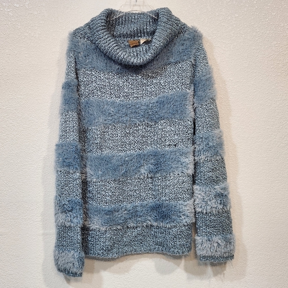 Tsunami Sky Blue Knitted Fuzzy Cowl Neck Sweater